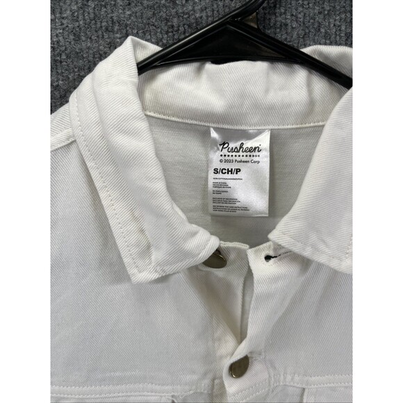 Pusheen White Denim Jacket 2023 Spring Exclusive Pusheen Boba Tea Sips Size S - Picture 2 of 6